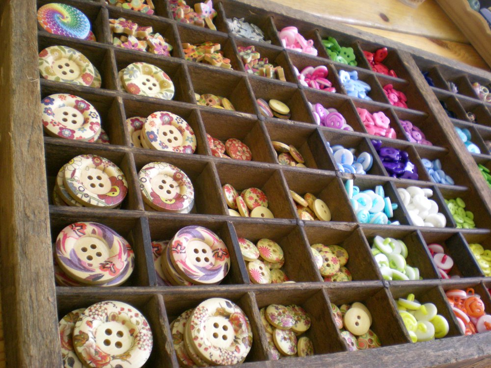 Button display in a crafts shop