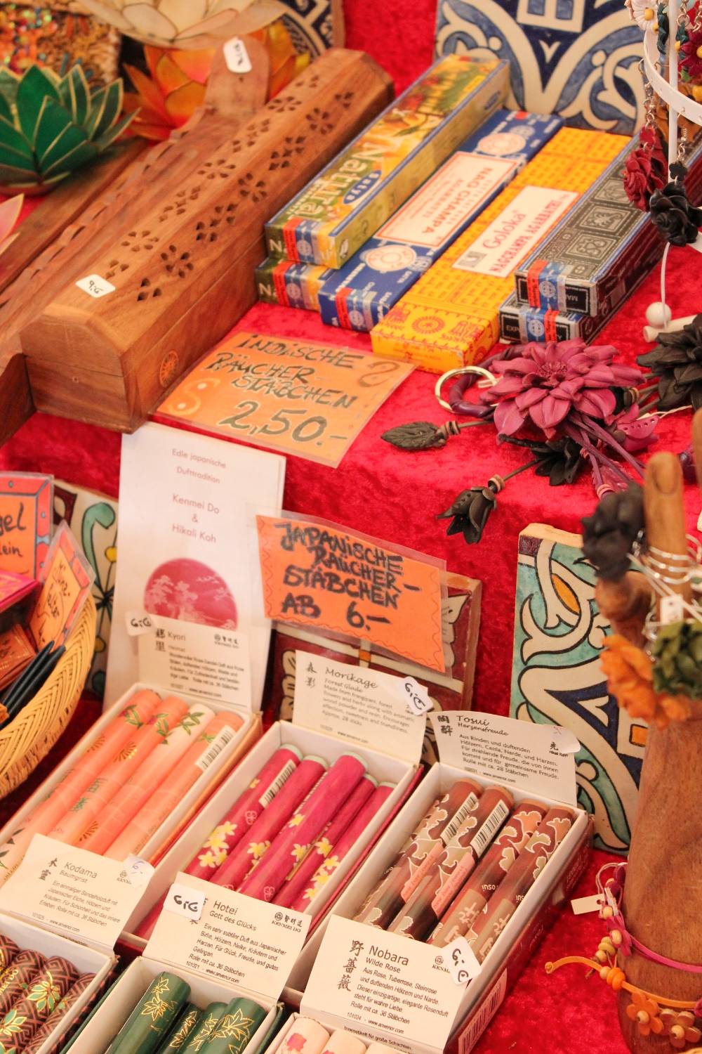Variety of Incense sticks sold at a market
