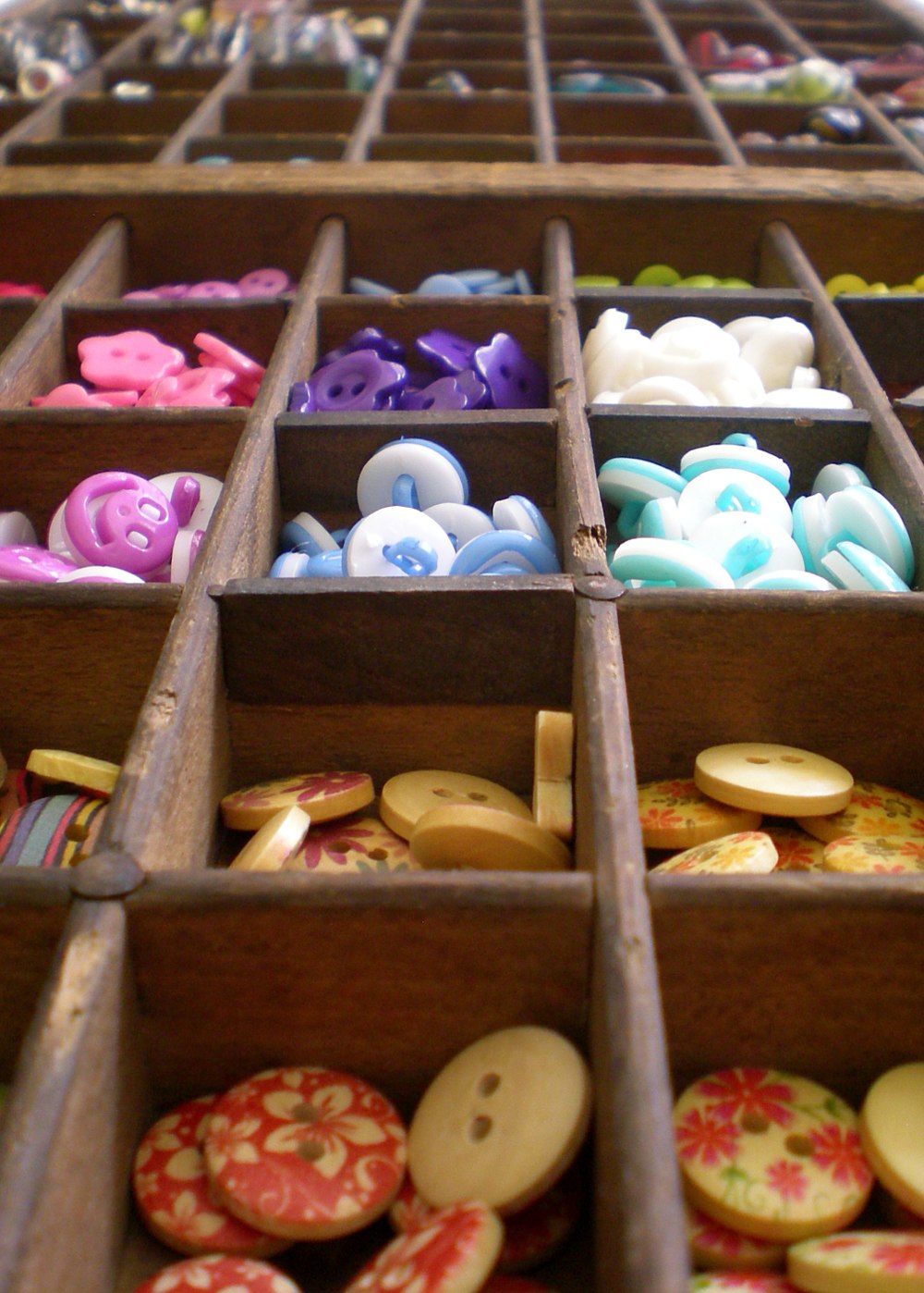 Buttons on display in a crafts shop